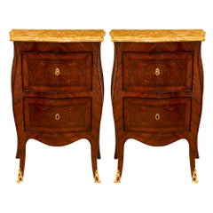 Pair of Italian 19th Century Louis XV St. Kingwood, Ormolu and Marble Commodes