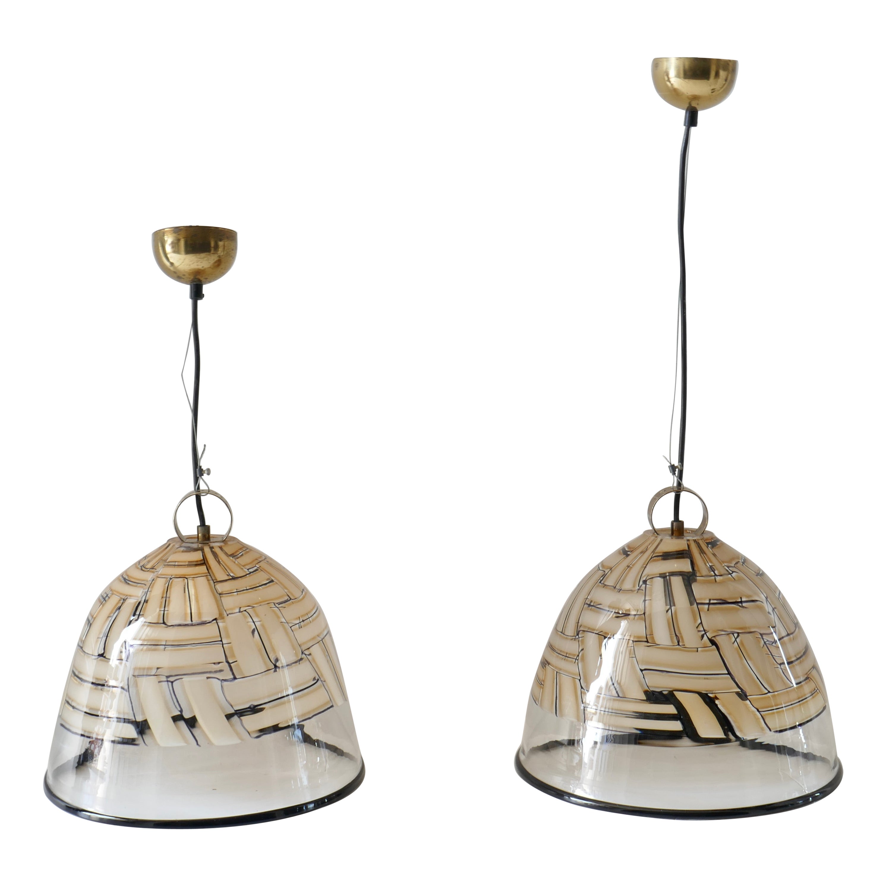 Pair of Barovier & Toso Murano Glass Chandeliers "A Tessere", Italy, 1970s For Sale