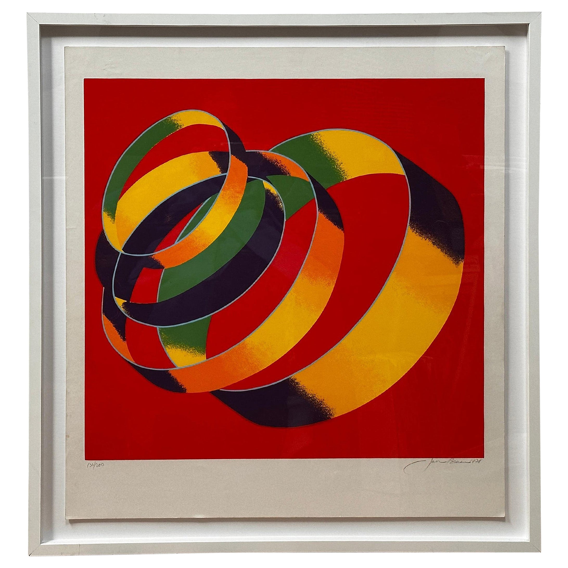 "Multicolor Spiral" Geometric Lithograph Abstract by Jack Brusca For Sale