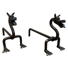 Wrought Iron Zoomorphic Andirons, France, 1970s