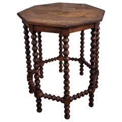 Antique Italian Hexagonal Walnut Gueridon or Side Table with Bobbin Turned Legs