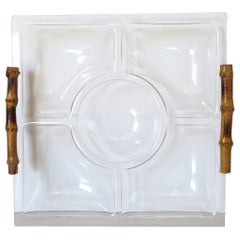 Bamboo and Acrylic Sectional Serving Tray Bowl the Style of Gucci, 1977