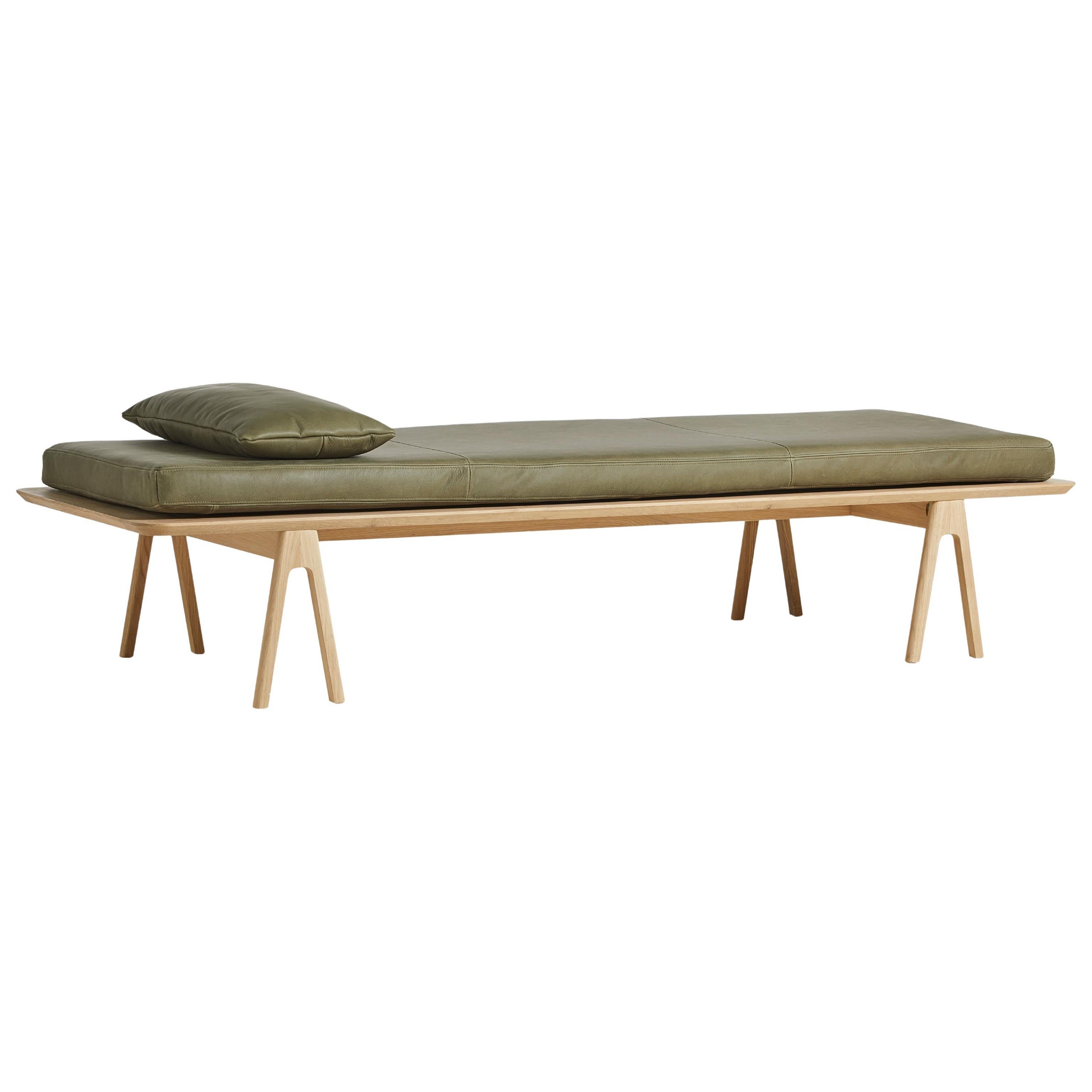 Moss Green Oak Level Daybed with Pillow by Msds Studio For Sale