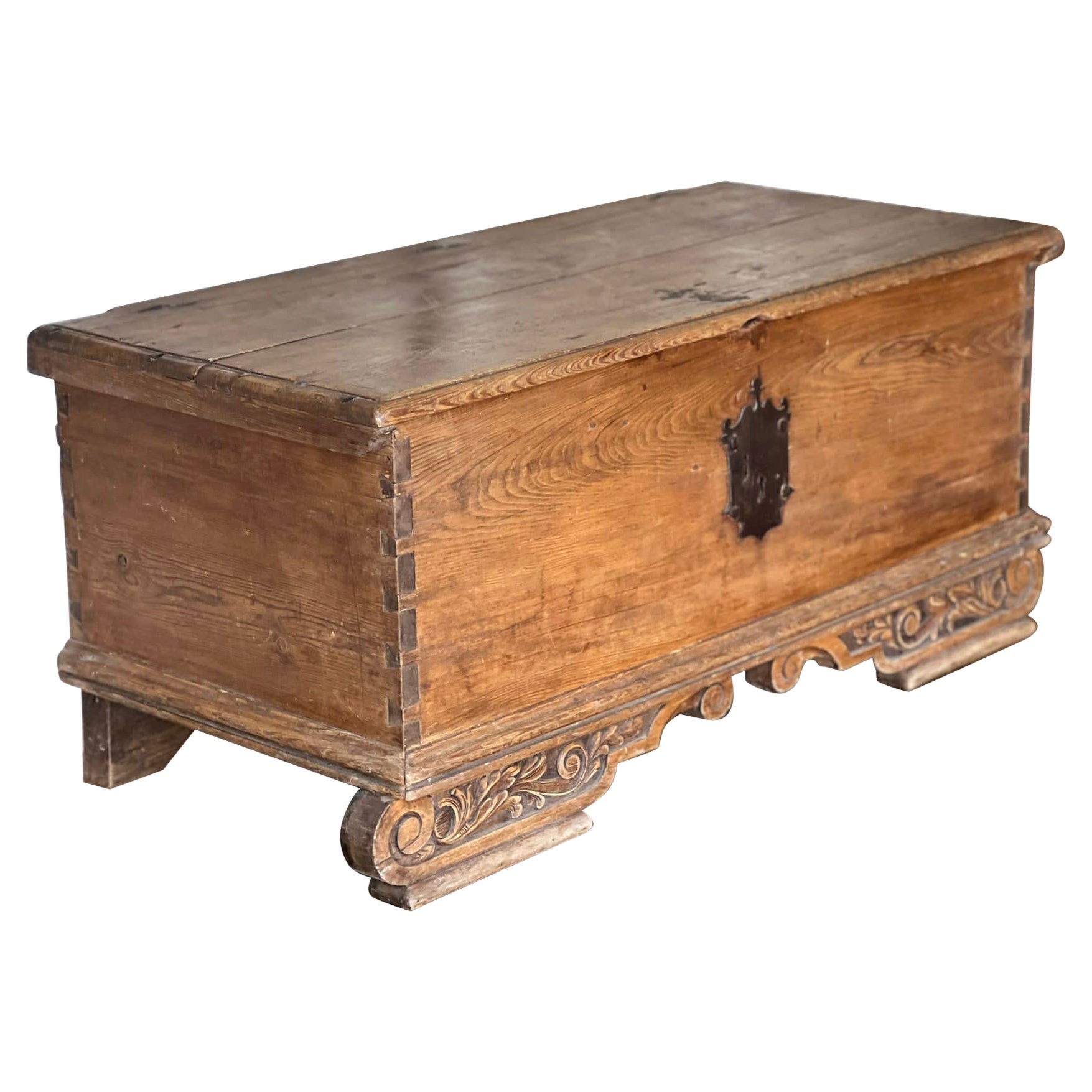 Early French Pine Decorative Trunk For Sale