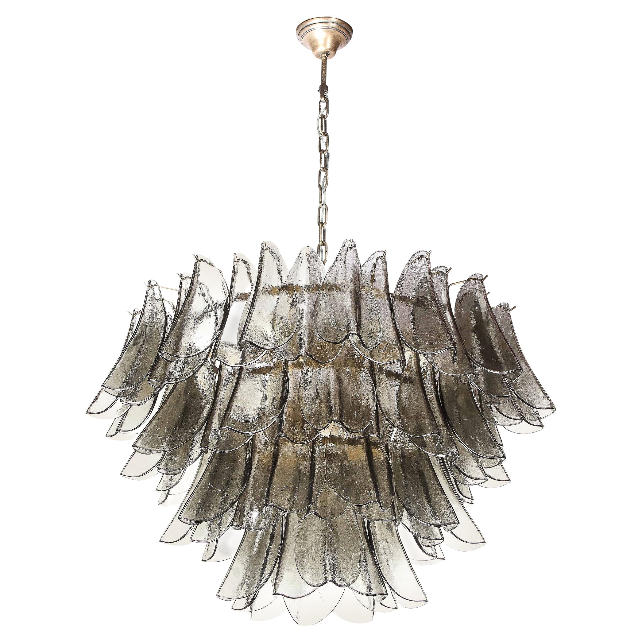 Modernist Feather Chandelier in Murano Smoked Topaz Glass and Oil Rubbed Bronze For Sale