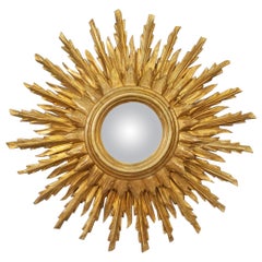 Spanish Gilt Two-Layer Starburst or Sunburst Convex Mirror (Diameter 25)