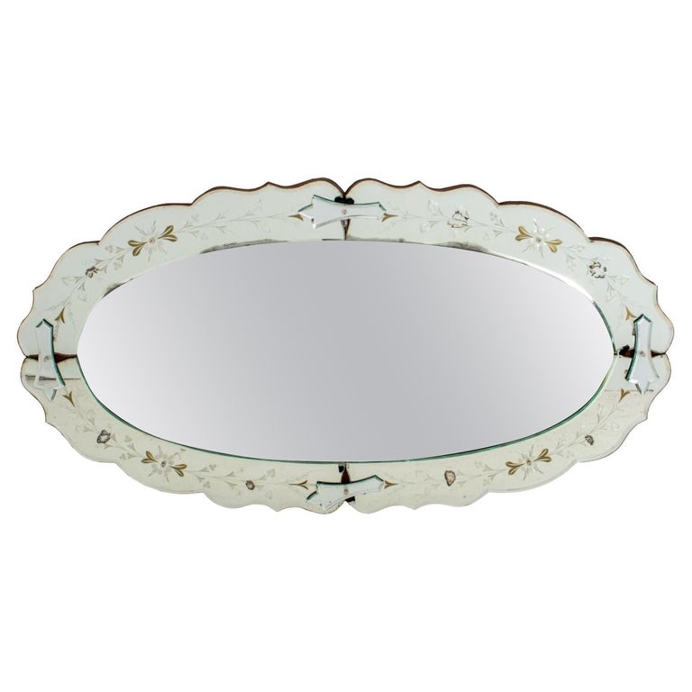 Style Oval Etched Wall Mirror For Sale at 1stDibs