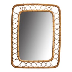 Italian Designer, Wall Mirror, Rattan, Bamboo, Mirror, Italy, 1960s