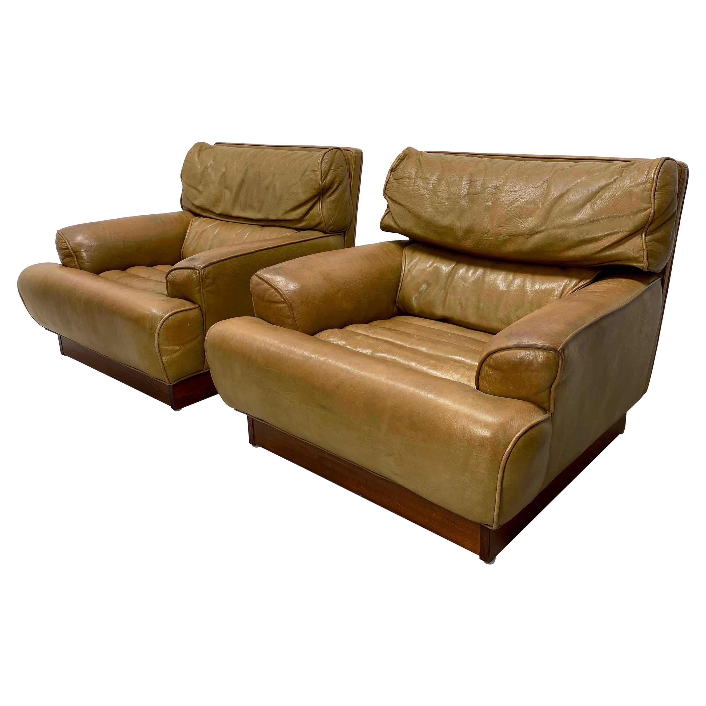 Pair of 1970s Arne Norell Leather Lounge Chairs For Sale