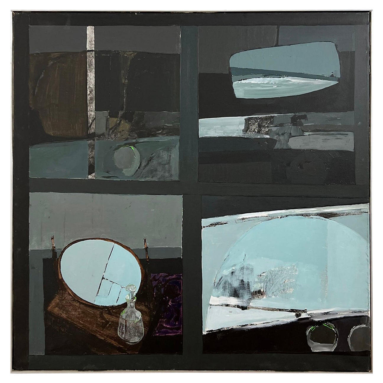 Huile abstraite exposée de l'artiste anglais John Wright, né en 1965, Pays de Galles