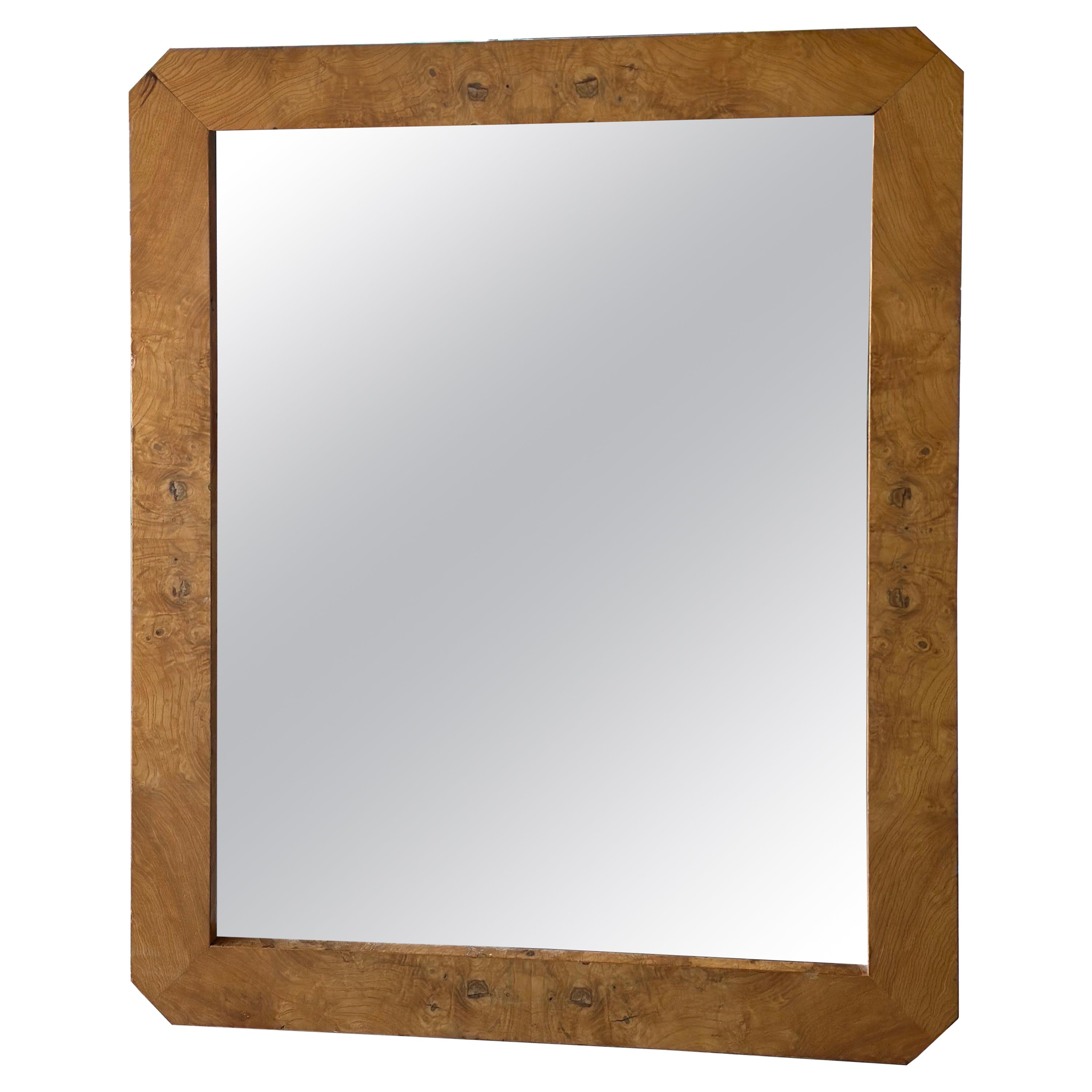 Vintage Mid-Century 1970s Burl Wood Burlwood Wall Mirror Milo Baughman Style For Sale