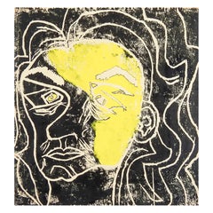 Abstract Yellow and Black Portrait Block Print