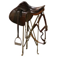 Midcentury English Brown Leather Horse Saddle