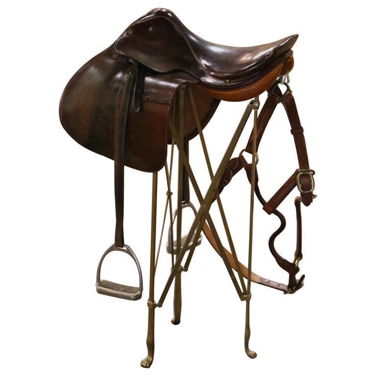 Midcentury English Brown Leather Horse Saddle For Sale at 1stDibs