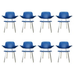 Set of 8 Mid-Century Modern Blue Vinyl Model 420 Dining Chairs by Shaw Walker