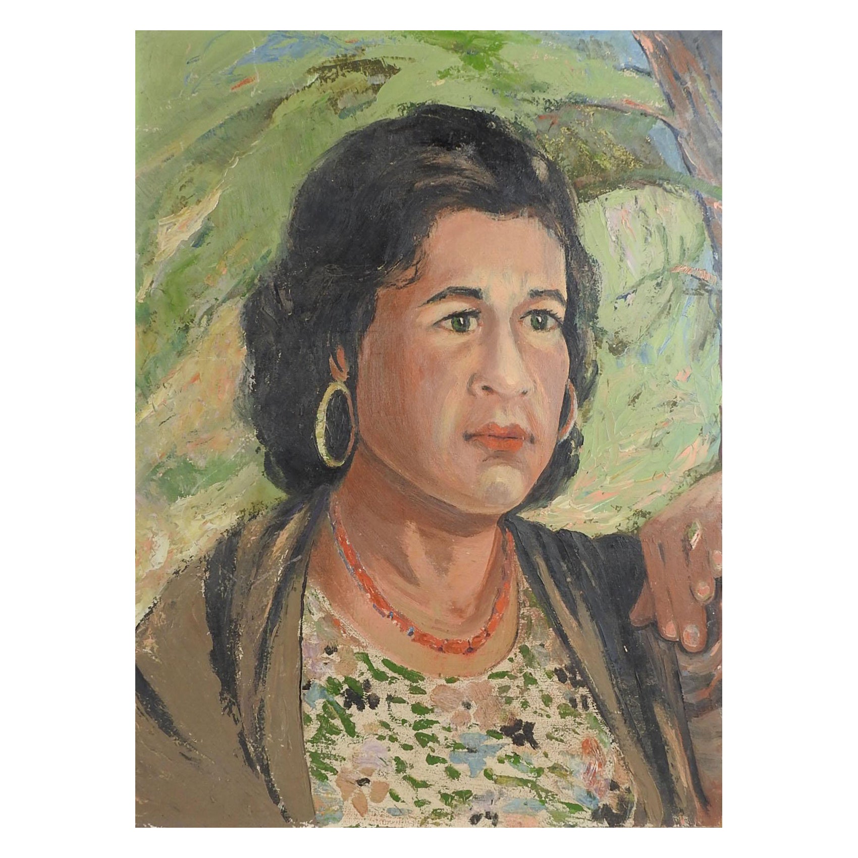 Peinture de portrait de femme des années 1960 environ