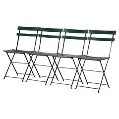 Antique Midcentury French Green Painted Wood & Iron Folding Garden Chairs, Set of 4