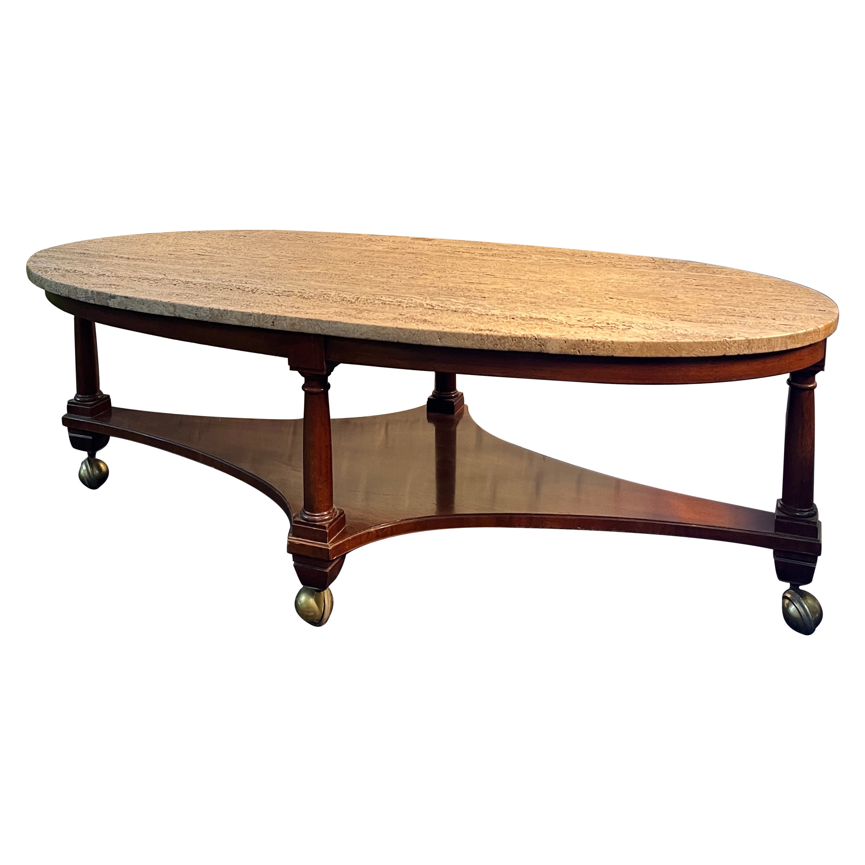 Table basse de style surf en travertin et noyer Wm A Berkey de John Widdicomb  en vente