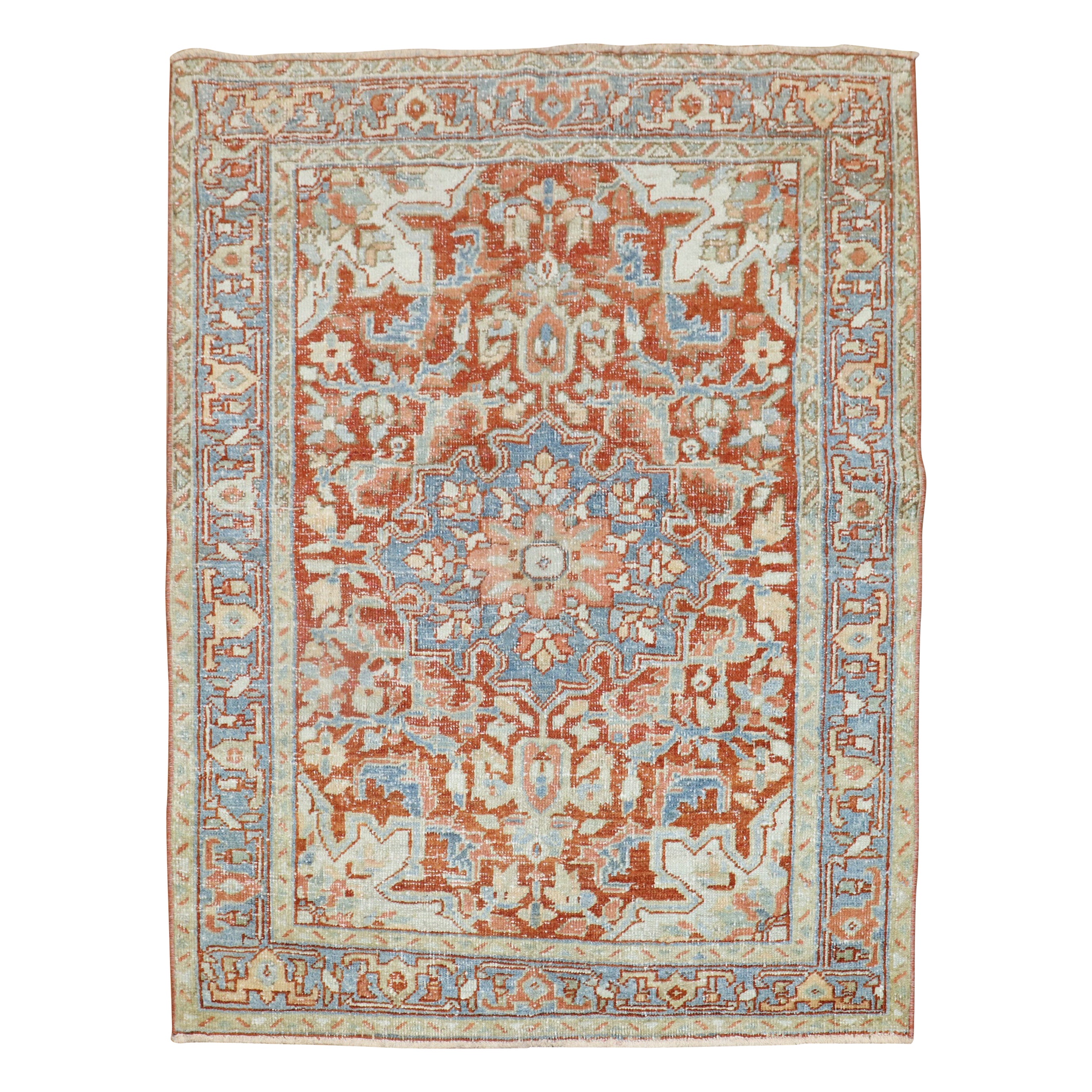 Colorful Small Size Antique Persian Heriz Rug For Sale