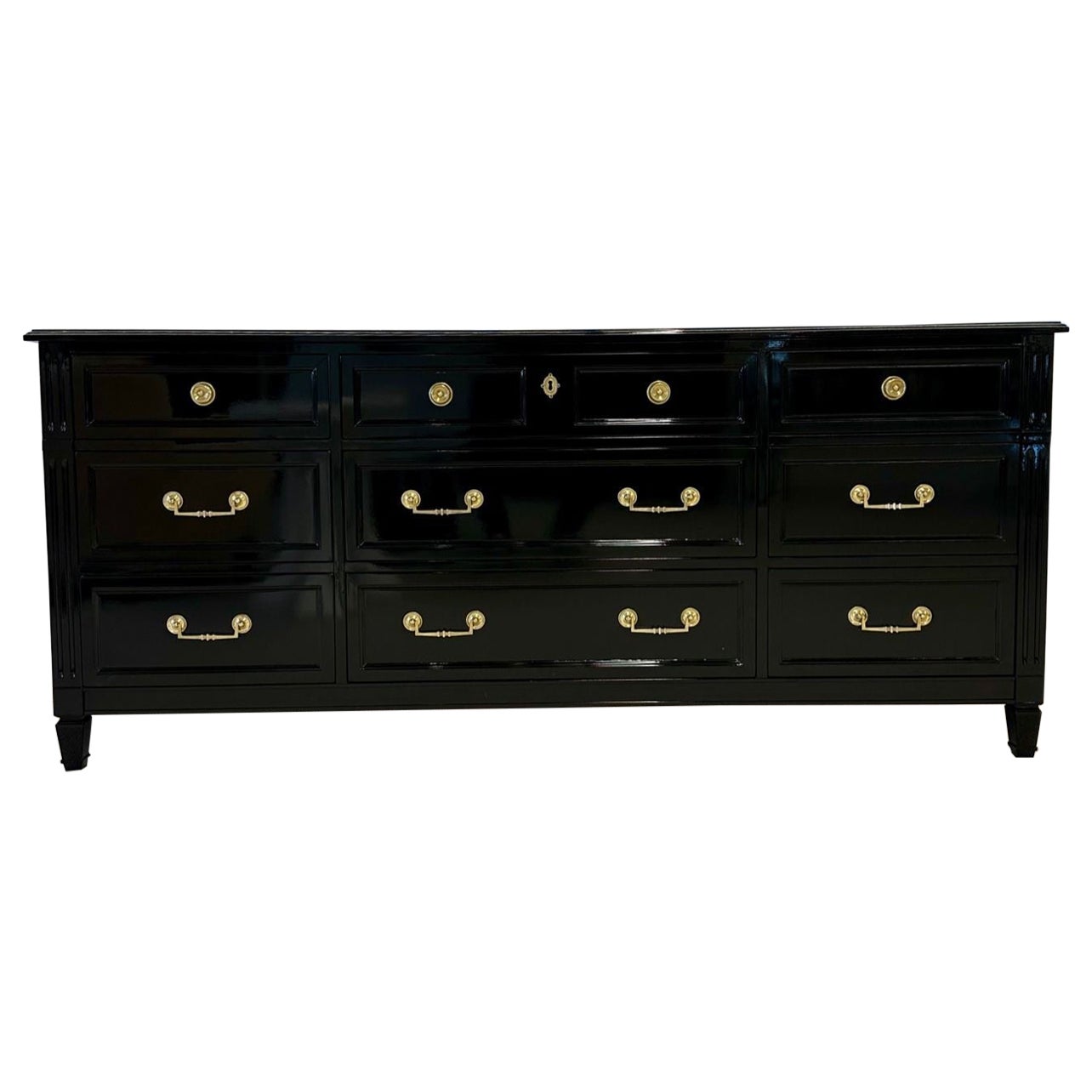 Hollywood Regency Ebony Dresser, Sideboard, Chest, Commode or Cabinet, Bronze
