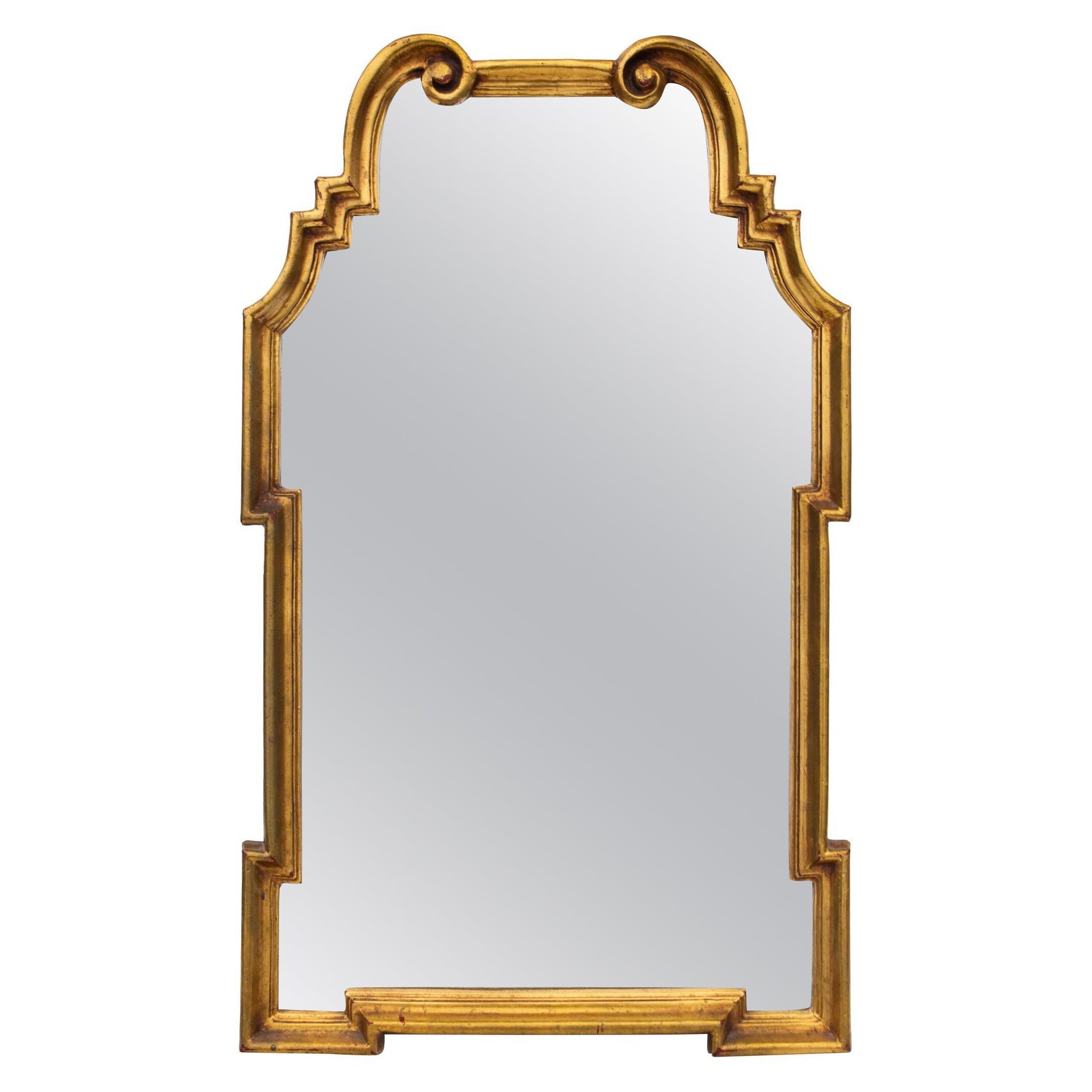 Italian Giltwood Scrolled Arch Keyhole Gold Mirror by La Barge, 1970s For Sale