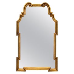 Italian Giltwood Scrolled Arch Keyhole Gold Mirror by La Barge, 1970s