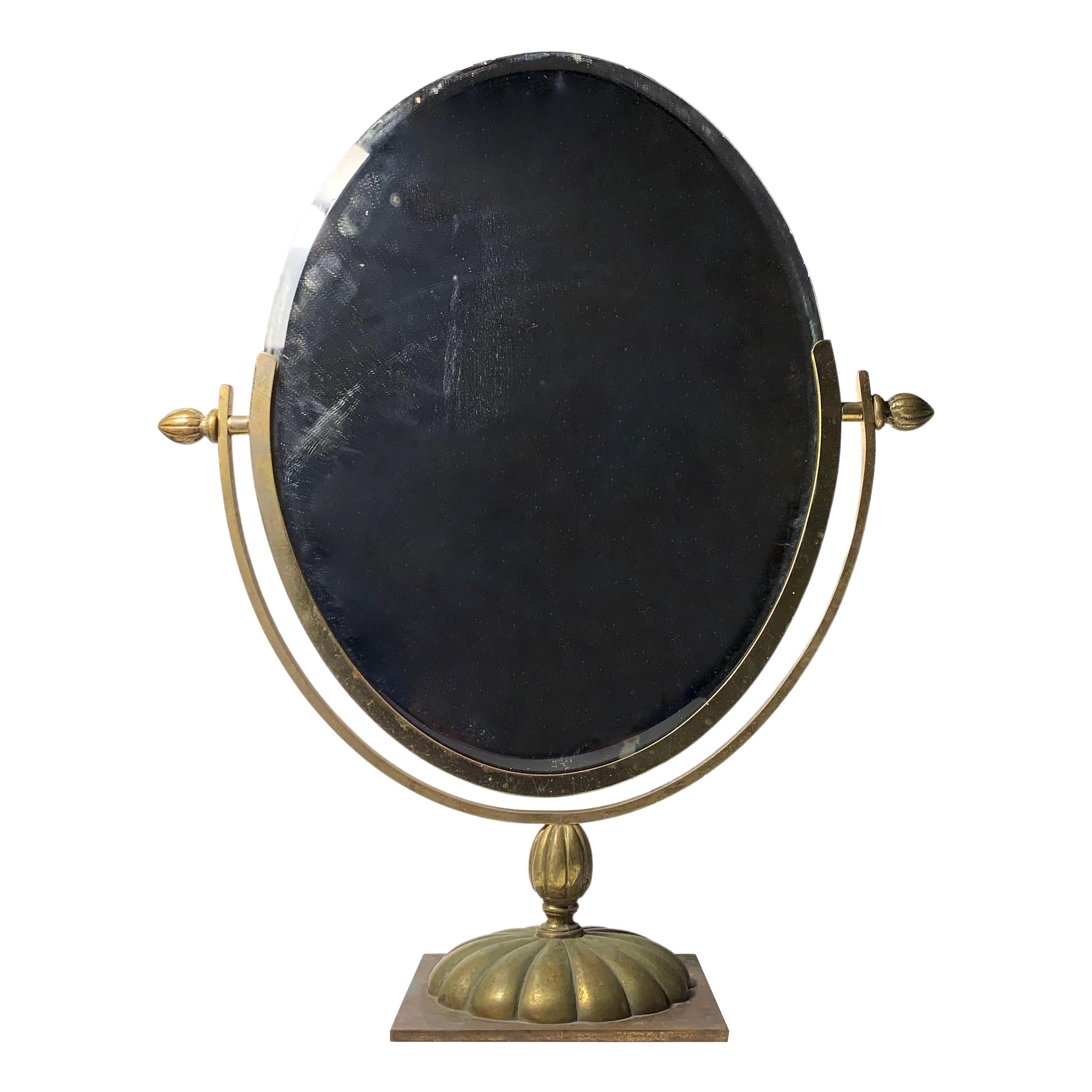 Vintage Italian Brass Table Vanity Mirror For Sale