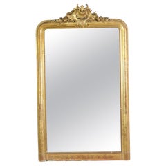 French Gilt Gesso + Carved Wood Wall Distressed Mirror