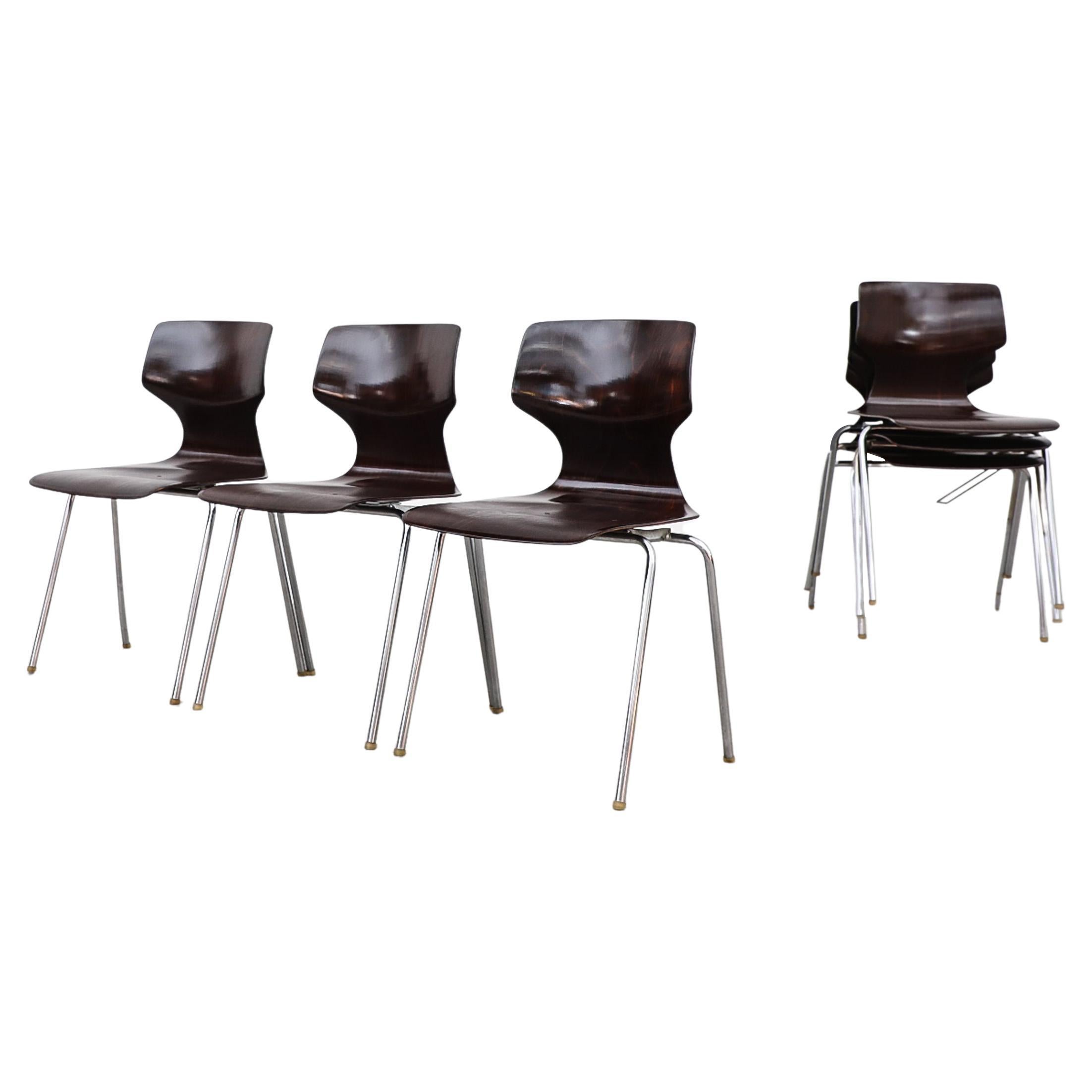 Pagholz Flötotto Dark Brown Wingback Stacking Chairs with Chrome Legs, 1970s For Sale