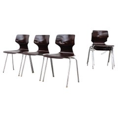 Retro Pagholz Flötotto Dark Brown Wingback Stacking Chairs with Chrome Legs, 1970s