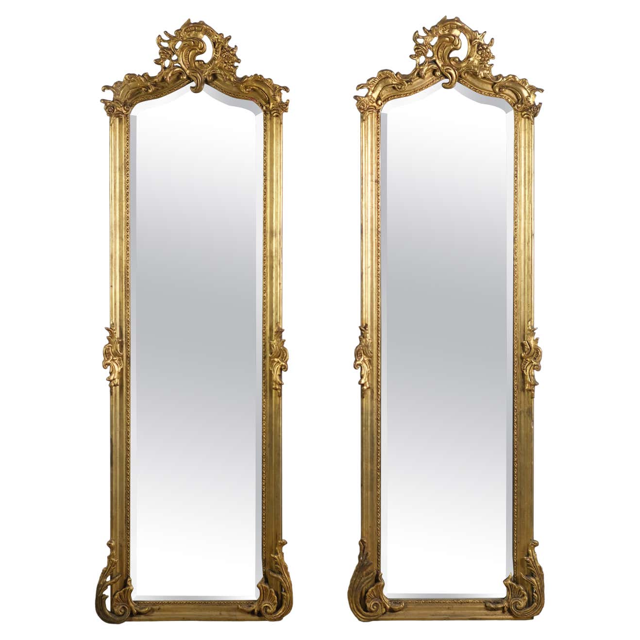 20th Century Pair of Italian Gold Gilded Rococo Beveled Mirrors For ...