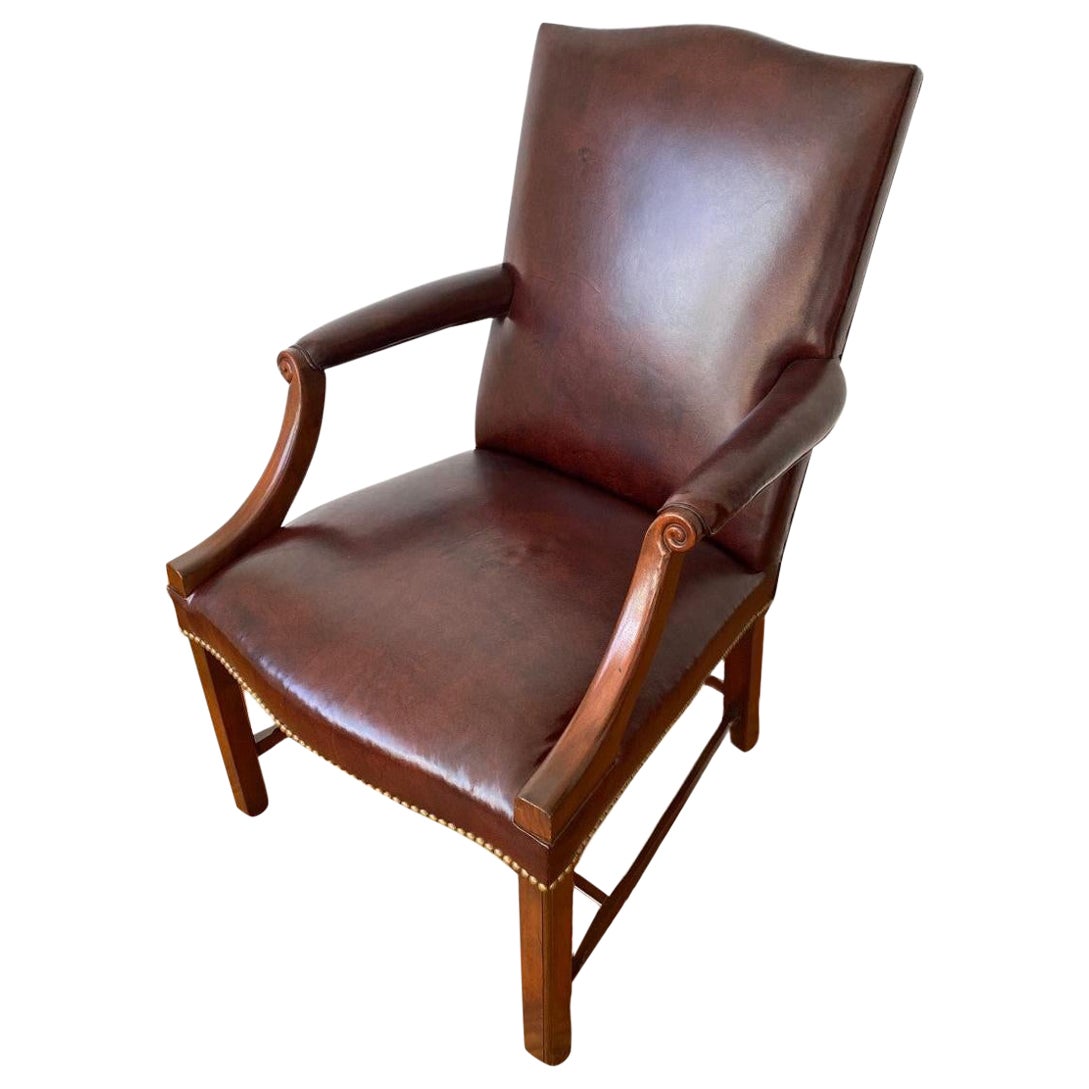 New Chippendale Style Gainsborough Mahogany Armchair in Hide