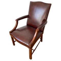 Antique New Chippendale Style Gainsborough Mahogany Armchair in Hide