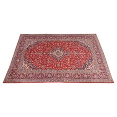 Tapis en laine Kashan Persan noué à la main de style vintage, de taille chambre