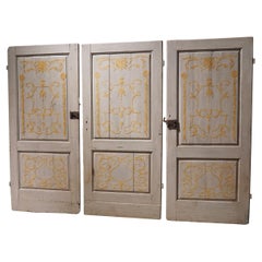 Set of 3 Antique Italian Painted Oak Interior Doors, circa 1850