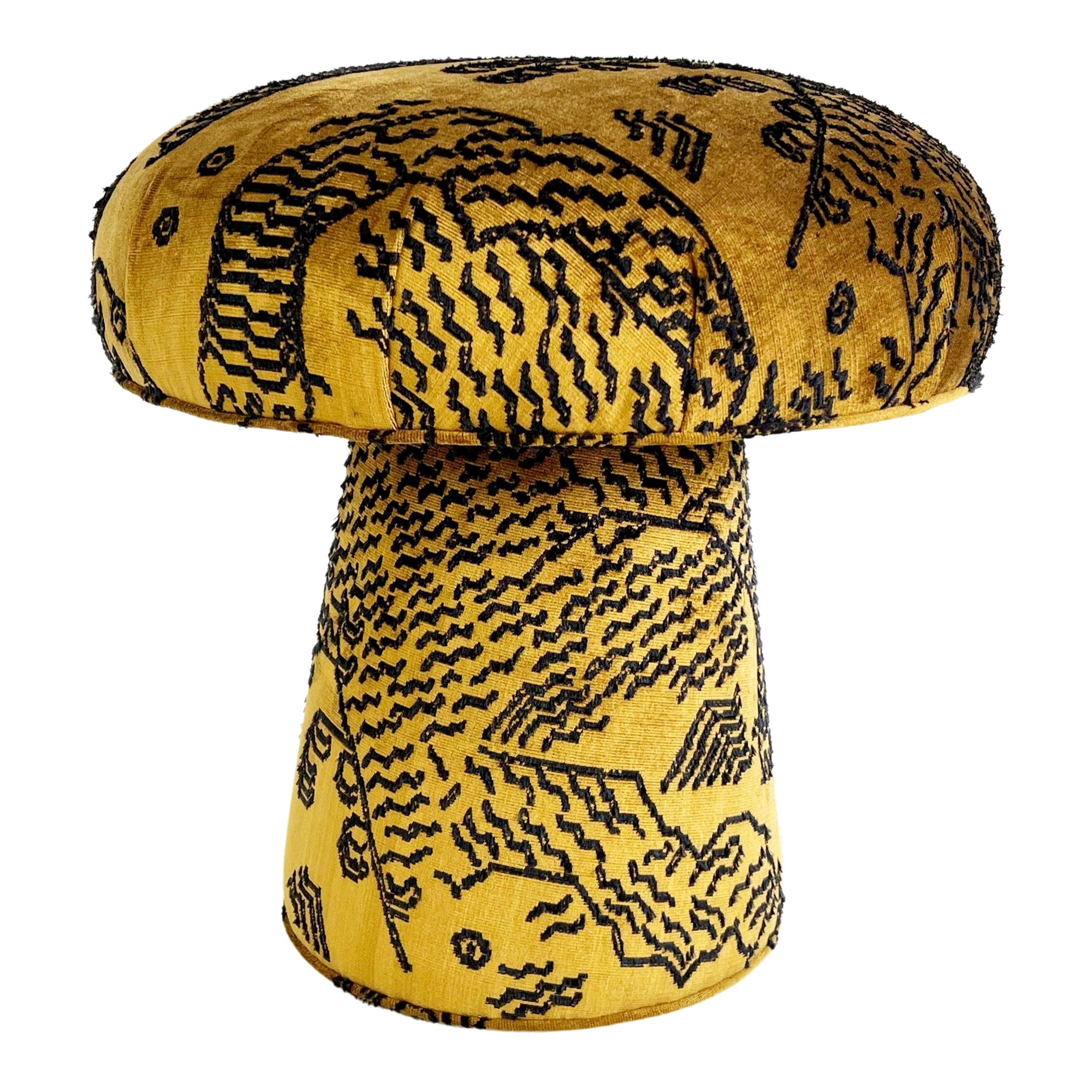 Forsyth Mushroom Pouf Ottoman in Dedar Jacquard Velvet For Sale