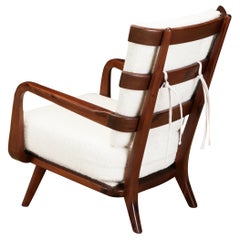 Vintage Giuseppe Scapinelli Sculptural Armchair Reupholstered in White Bouclé, c 1960