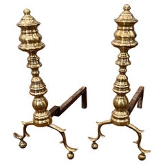 Pair of American Federal Period Finial Form Brass Andirons