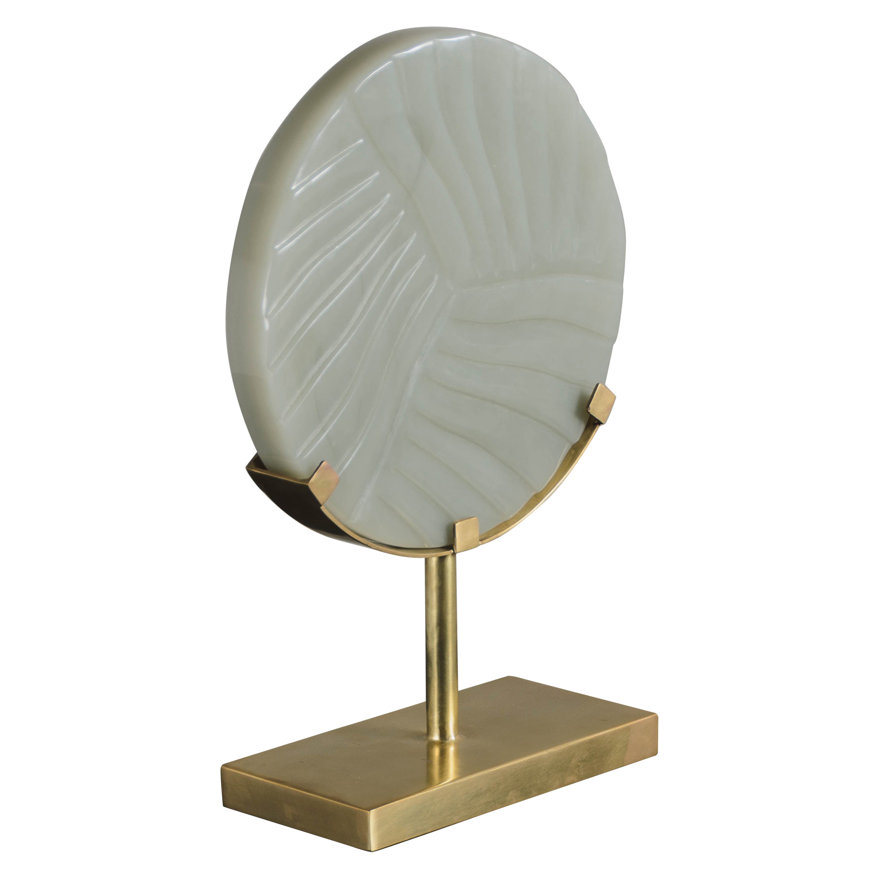 Cascade Design Grey Peking Glass Disc on Stand by Robert Kuo, Limited Edition For Sale