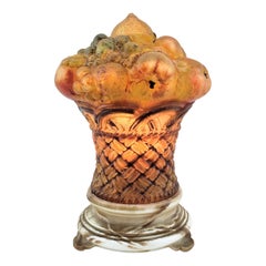 Antique Art Deco Czech Molded & Reverse Painted Fruit Basket Table Lamp