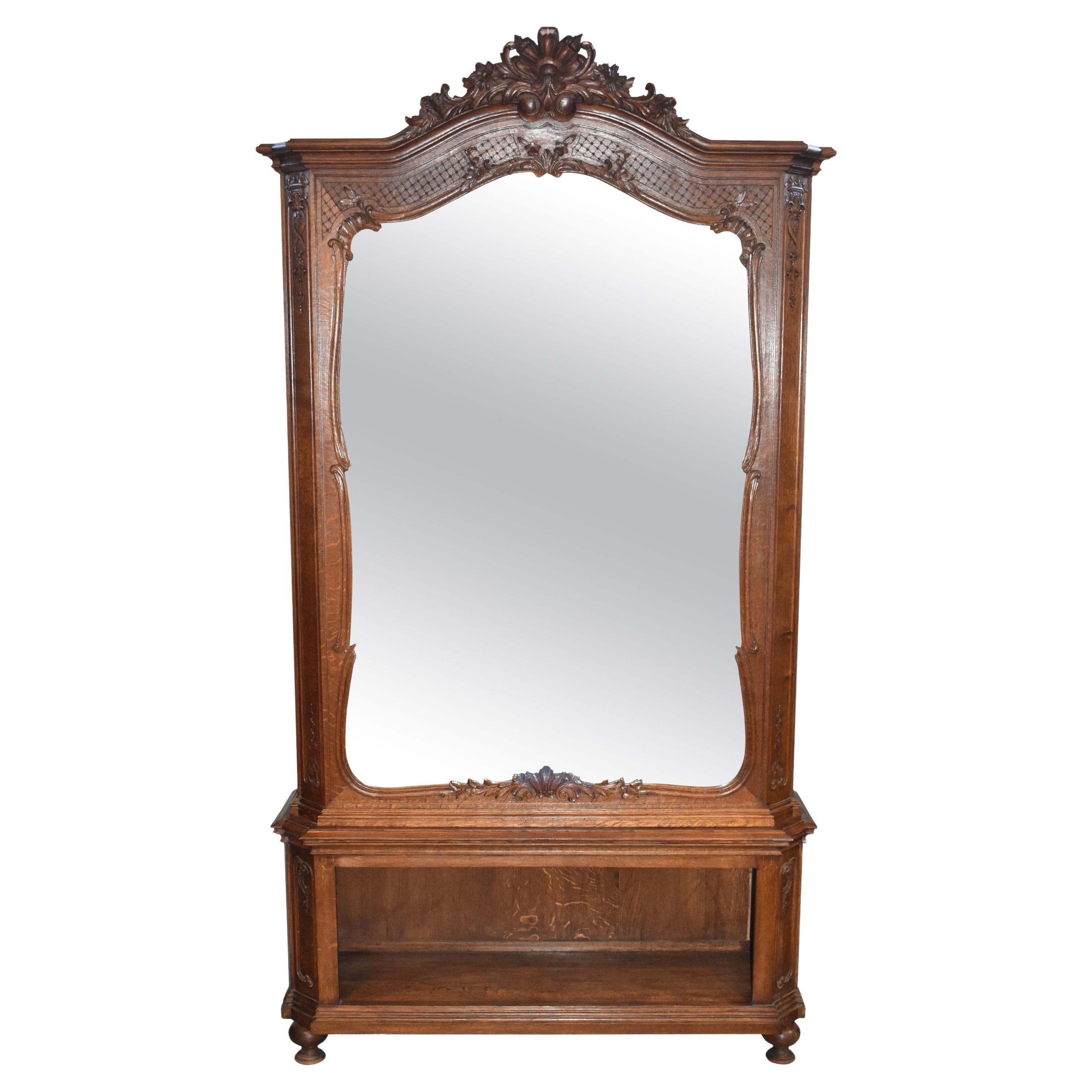 French Louis XV Oak Full-Length Dressing Mirror, Mid-Century For Sale