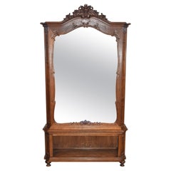 French Louis XV Oak Full-Length Dressing Mirror, Mid-Century