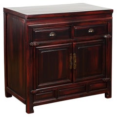 Late Qing Dynasty 1900s Side Cabinet with Reddish Black Lacquer