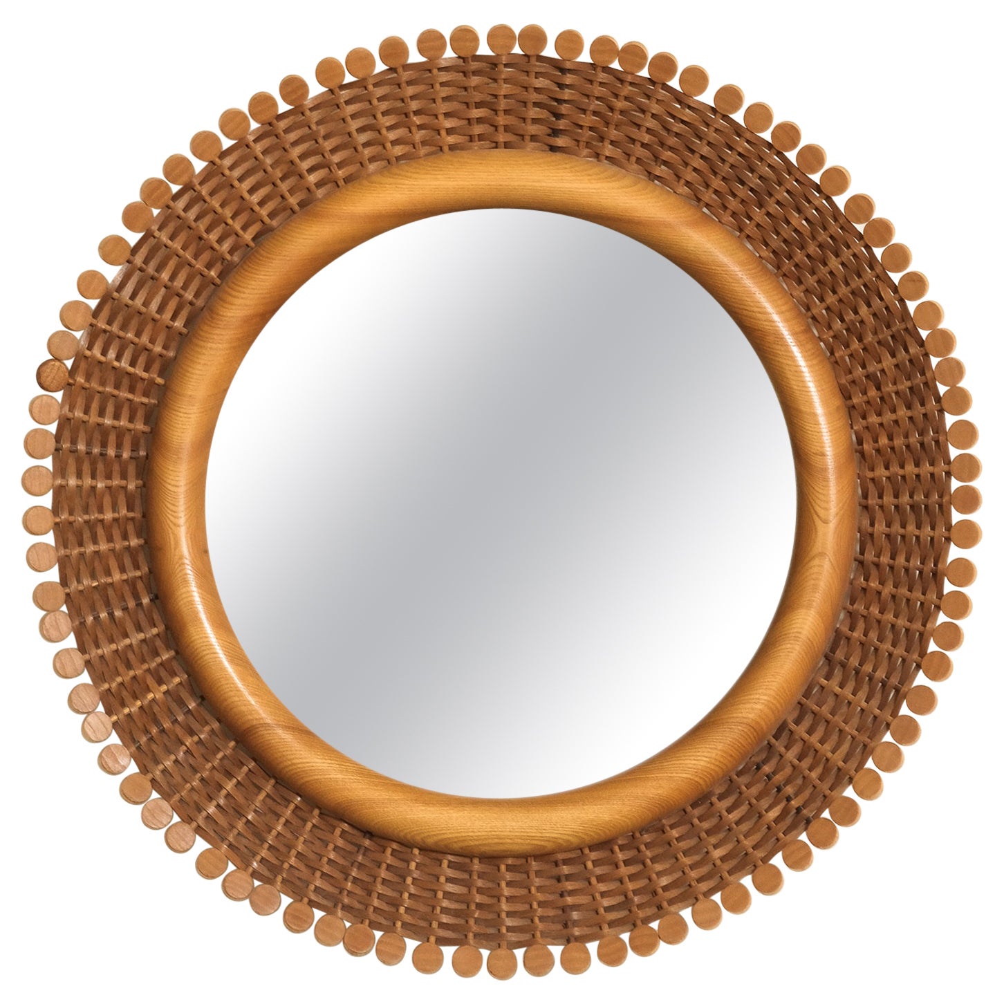Scandinavian Mid-Century Round Rattan Mirror