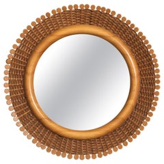 Retro Scandinavian Mid-Century Round Rattan Mirror