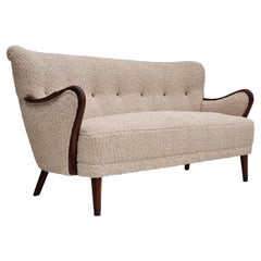 60s, Danish Design by Alfred Christensen, Refurbished 3-Person Sofa, Lambskin