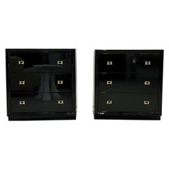 Pair of Mid-Century Modern Ebony Cabinets / Nightstands, Chests, Lacquer