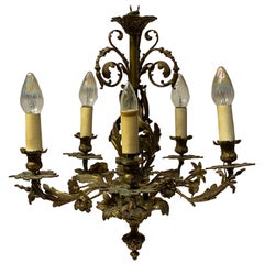 Bronze Baroque Style Scroll and Floral Five Light Chandelier