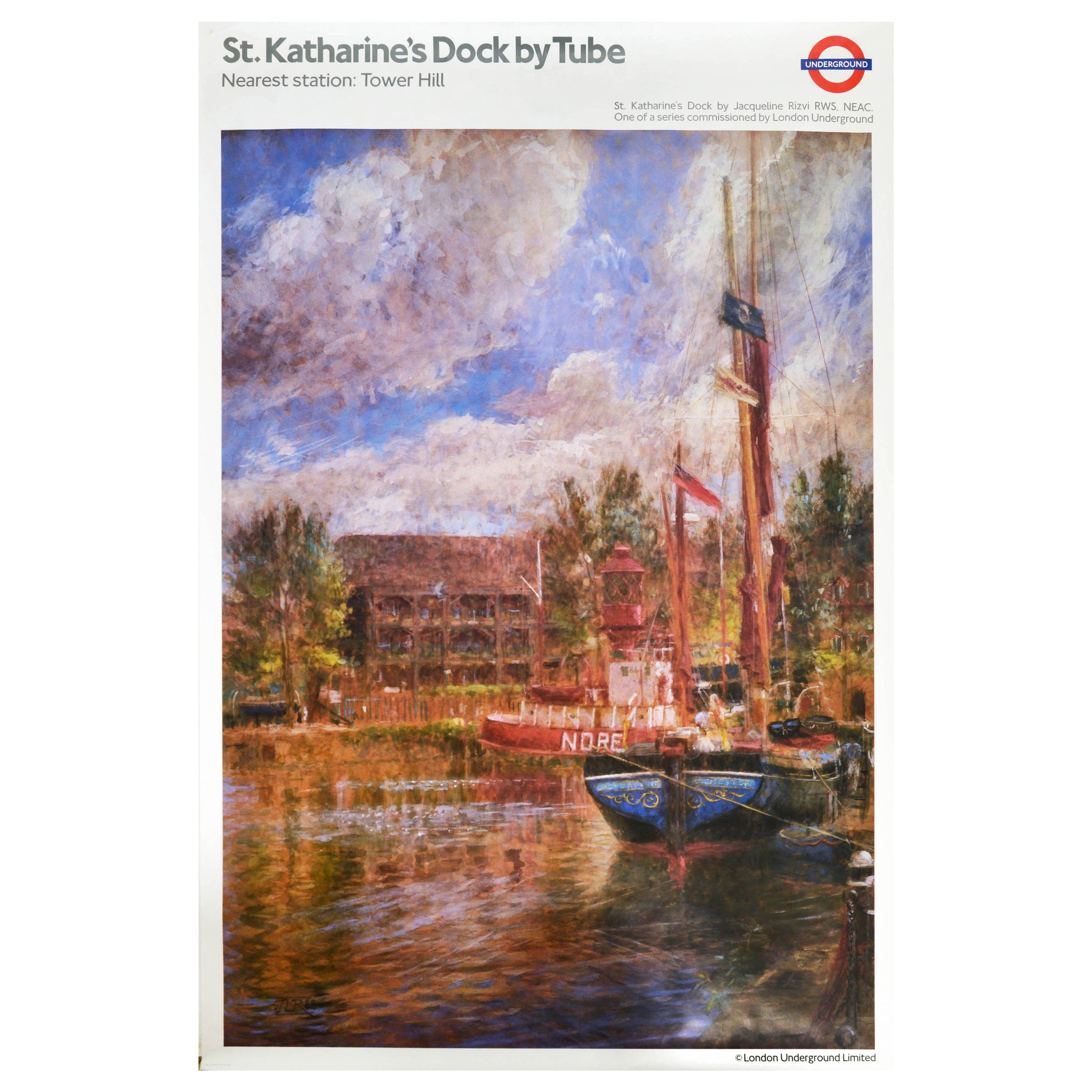 Original Vintage London Underground Poster St Katharines Docks Tower Thames Art For Sale