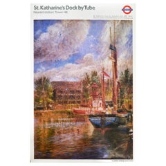 Original Retro London Underground Poster St Katharines Docks Tower Thames Art